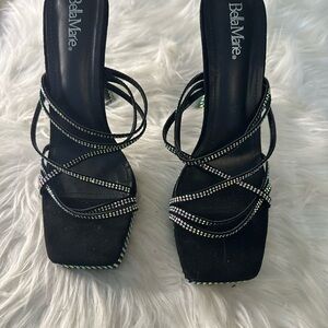 💙3/$20 Bella Marie Black Rhinestone Strappy Heels
